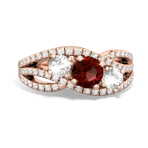 garnet-white topaz three stone pave ring