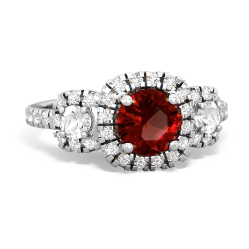 garnet-white topaz three stone regal ring