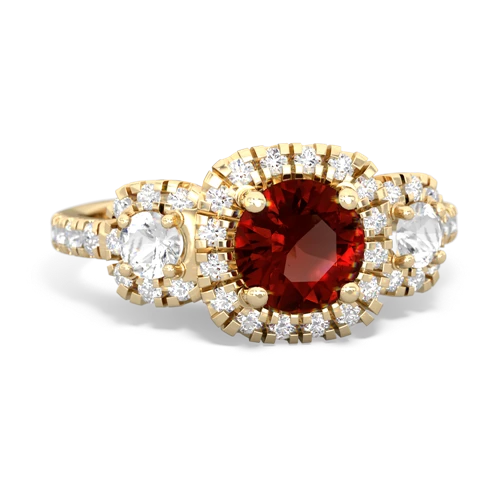 garnet-white topaz three stone regal ring