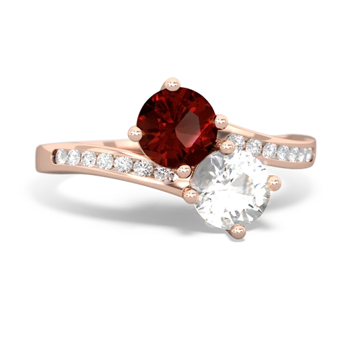 garnet-white topaz two stone channel ring