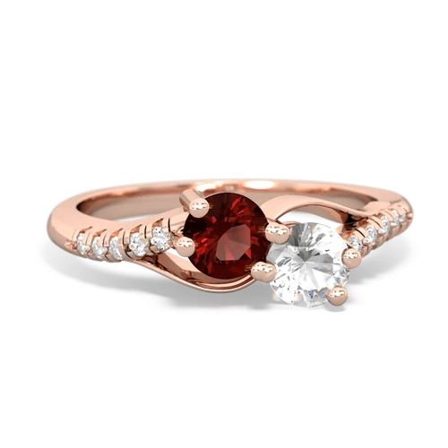 garnet-white topaz two stone infinity ring