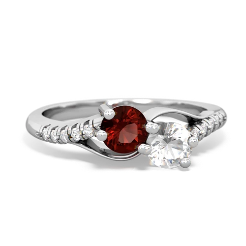 garnet-white topaz two stone infinity ring