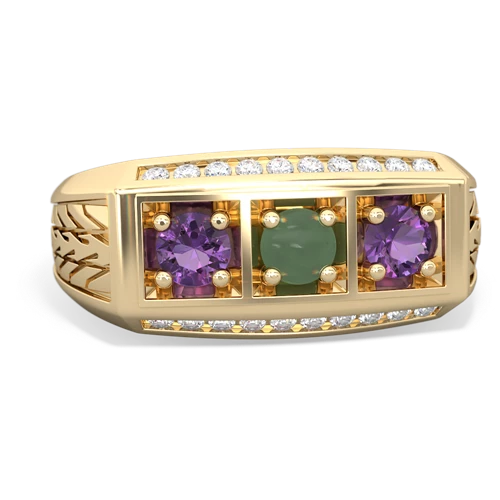 jade-amethyst three stone ring