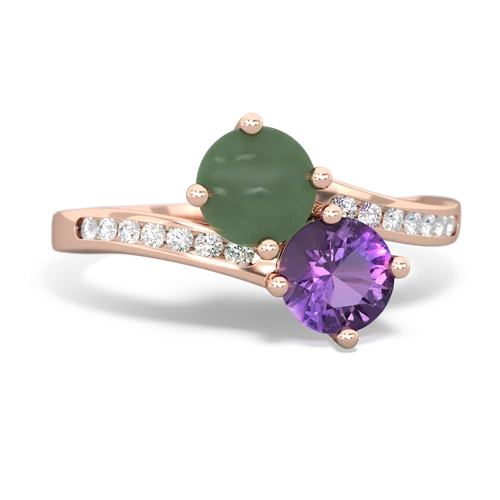 jade-amethyst two stone channel ring