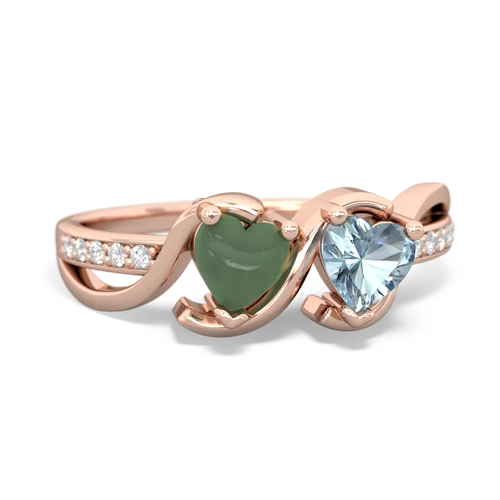 jade-aquamarine double heart ring