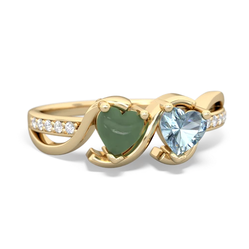 jade-aquamarine double heart ring