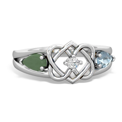 jade-aquamarine double heart ring