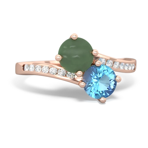 jade-blue topaz two stone channel ring