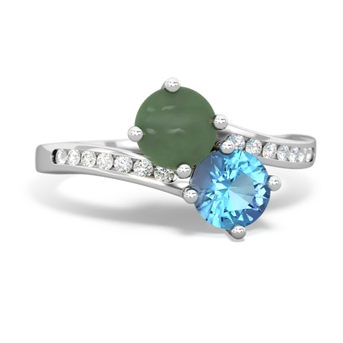 jade-blue topaz two stone channel ring