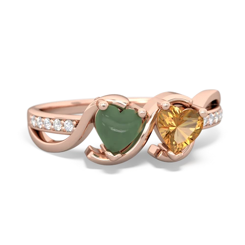 jade-citrine double heart ring