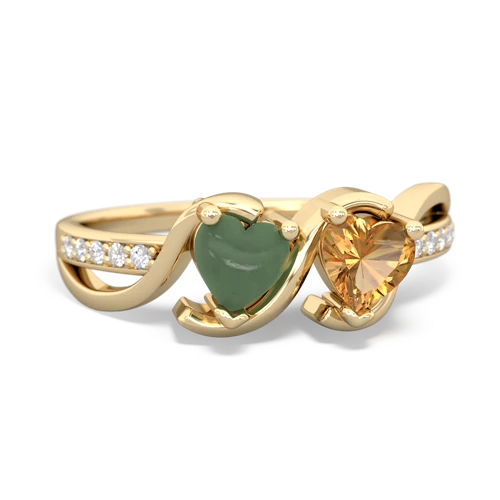 jade-citrine double heart ring