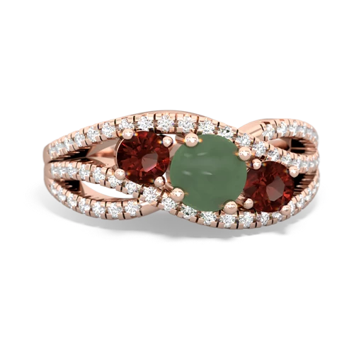 jade-garnet three stone pave ring