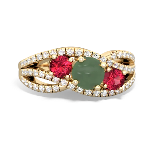 jade-lab ruby three stone pave ring