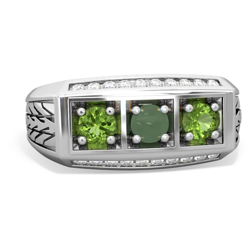 jade-peridot three stone ring