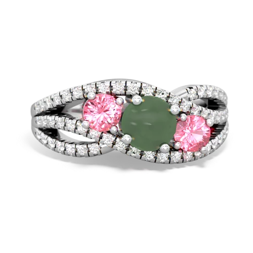 jade-pink sapphire three stone pave ring