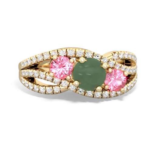 jade-pink sapphire three stone pave ring