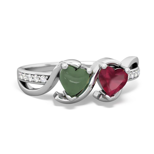 jade-ruby double heart ring
