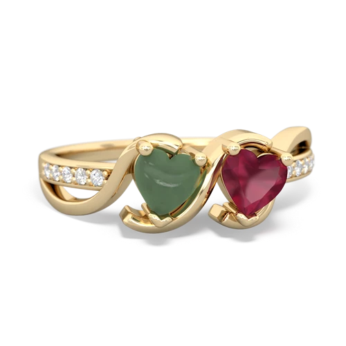 jade-ruby double heart ring