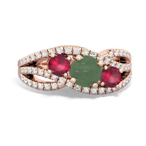 jade-ruby three stone pave ring