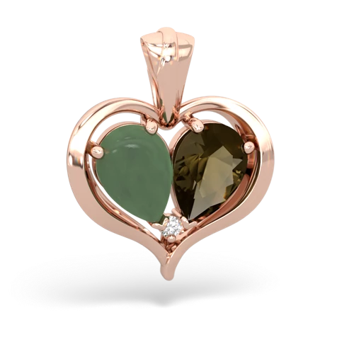 jade-smoky quartz half heart whole pendant