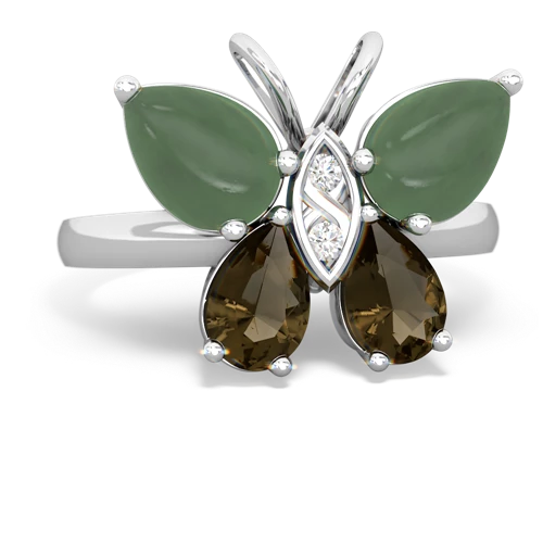 jade-smoky quartz butterfly ring