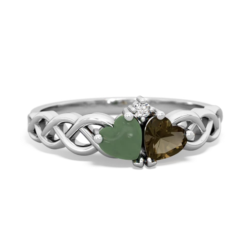 jade-smoky quartz celtic braid ring