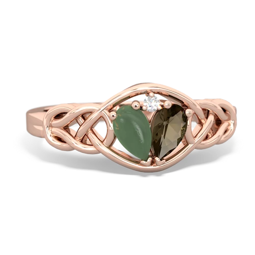 jade-smoky quartz celtic knot ring