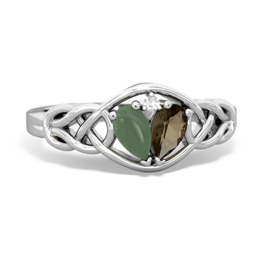 jade-smoky quartz celtic knot ring
