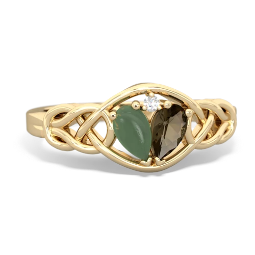 jade-smoky quartz celtic knot ring