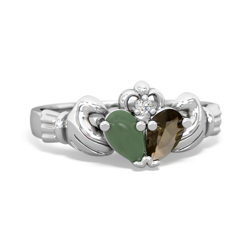 jade-smoky quartz claddagh ring