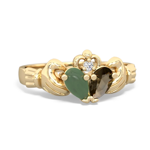 jade-smoky quartz claddagh ring