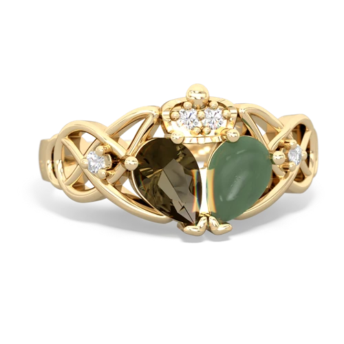 jade-smoky quartz claddagh ring