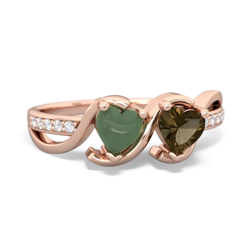 jade-smoky quartz double heart ring