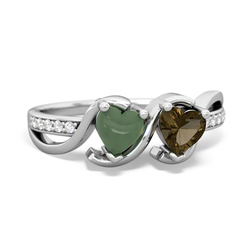 jade-smoky quartz double heart ring