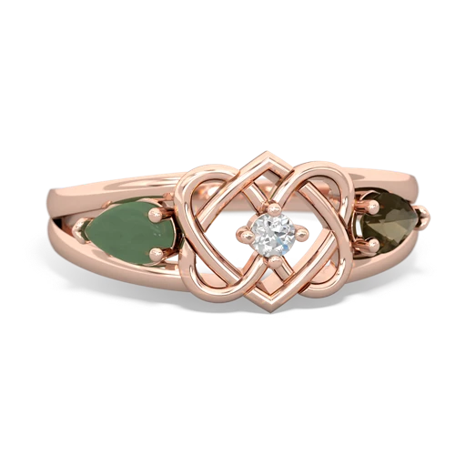 jade-smoky quartz double heart ring