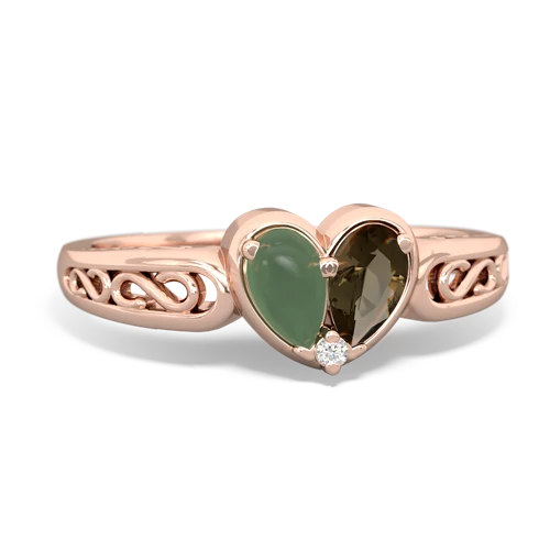 jade-smoky quartz filligree ring
