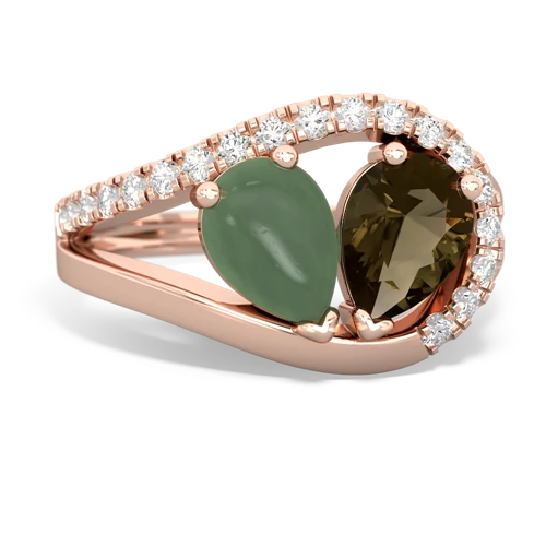 jade-smoky quartz pave heart ring