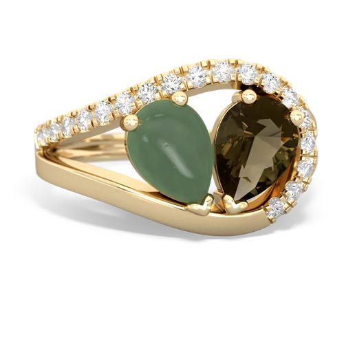 jade-smoky quartz pave heart ring