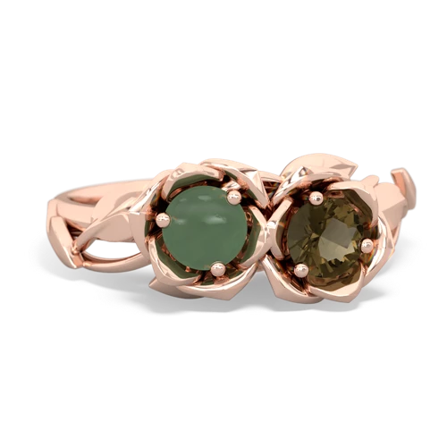 jade-smoky quartz roses ring