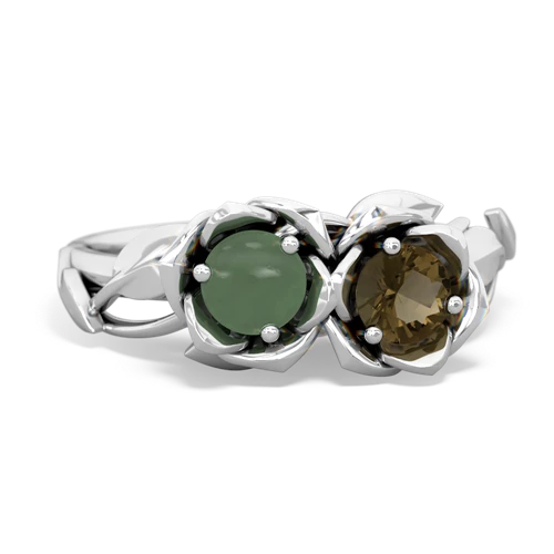jade-smoky quartz roses ring