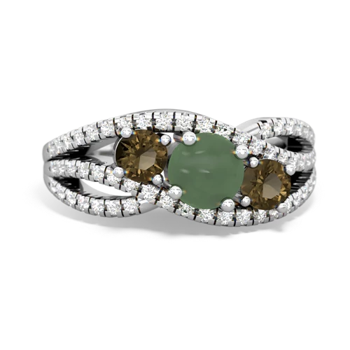 jade-smoky quartz three stone pave ring