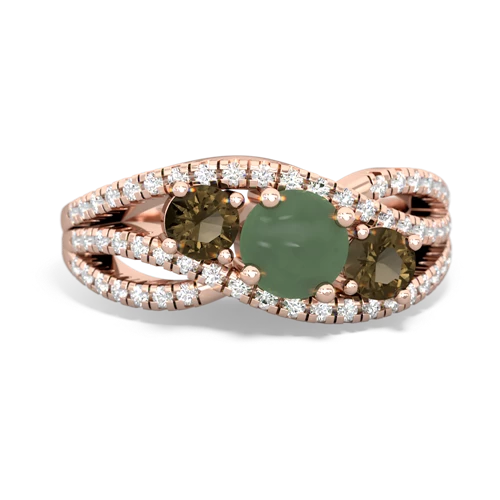 jade-smoky quartz three stone pave ring