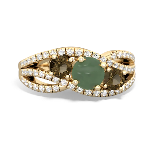 jade-smoky quartz three stone pave ring