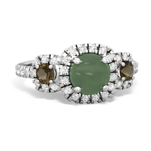 jade-smoky quartz three stone regal ring