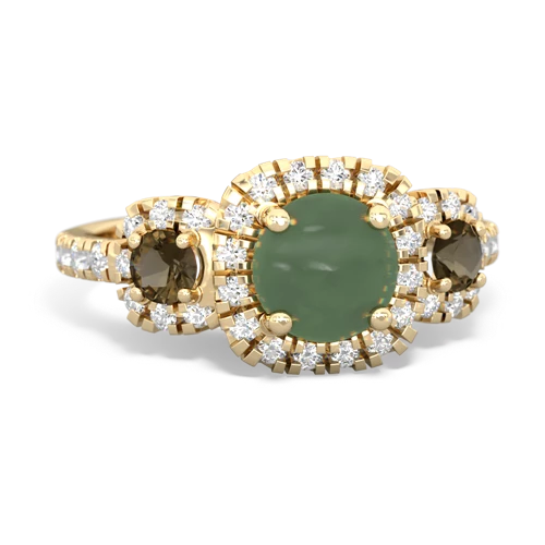 jade-smoky quartz three stone regal ring