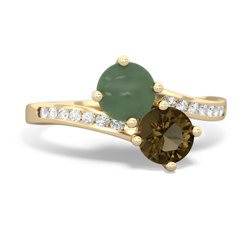 jade-smoky quartz two stone channel ring