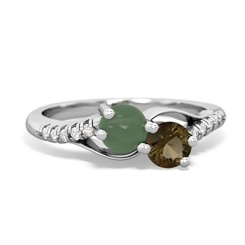 jade-smoky quartz two stone infinity ring