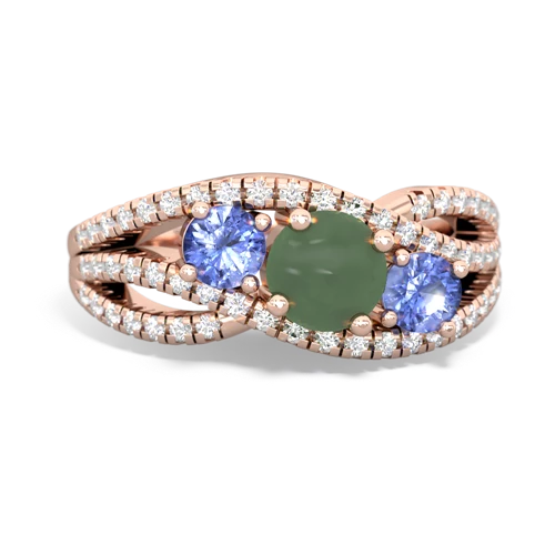 jade-tanzanite three stone pave ring