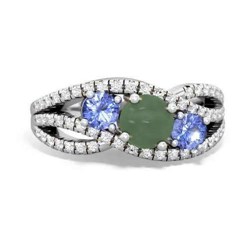 jade-tanzanite three stone pave ring