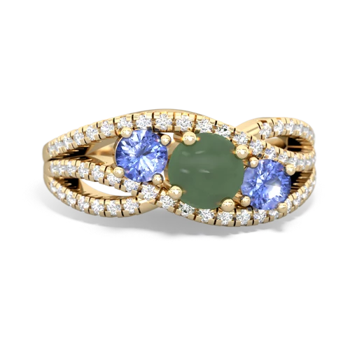 jade-tanzanite three stone pave ring